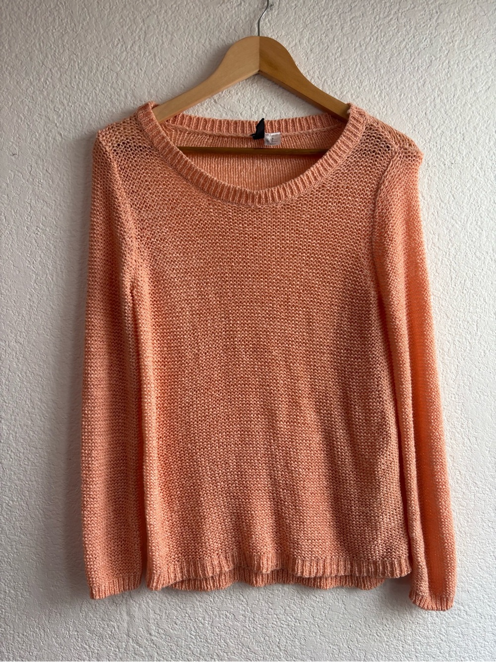 H&M Divided Light Peach Crewneck Knit Woven Sweater Womens Size 2
